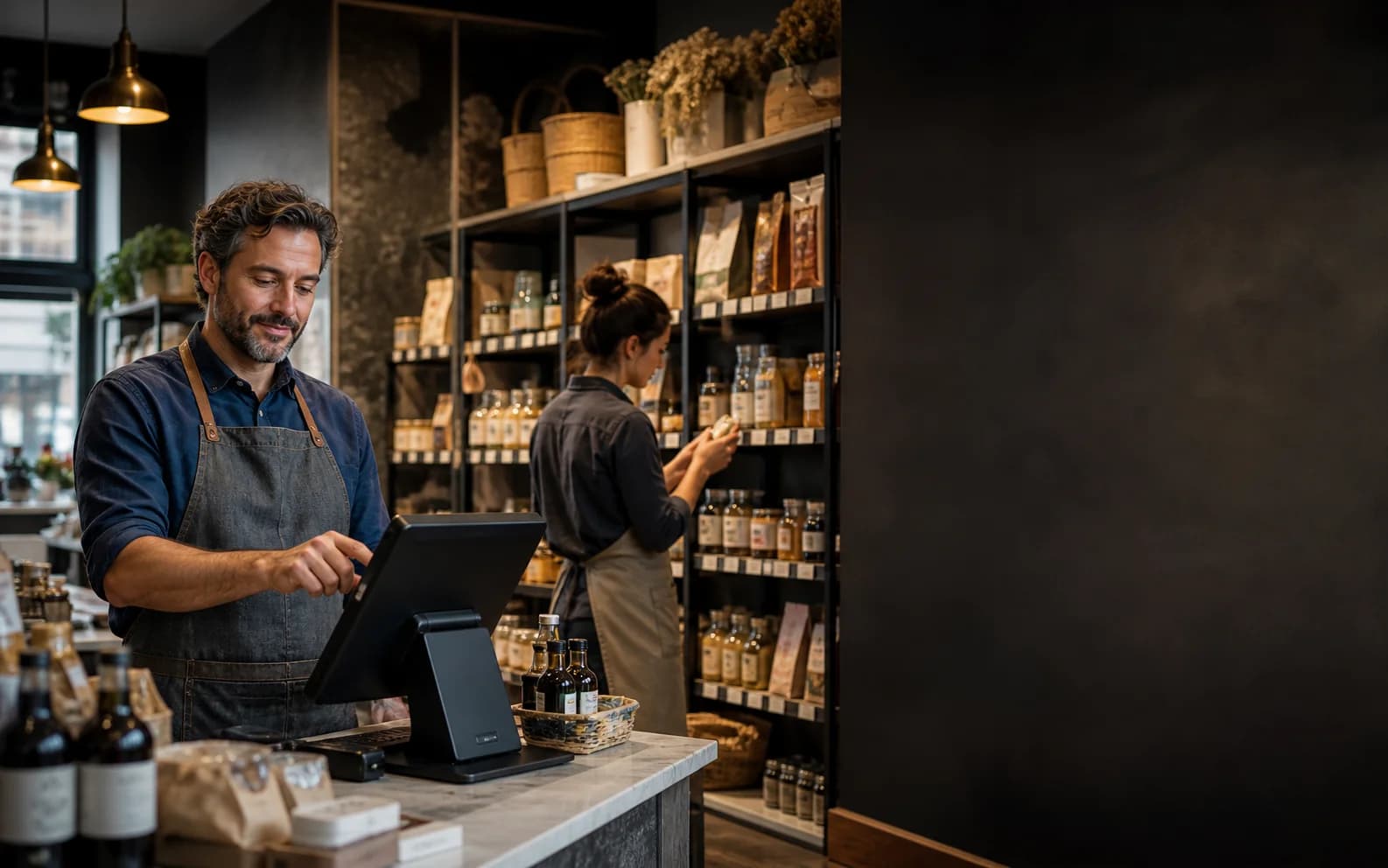 For running barcode price lookup, register, stock, store credit and customer accounts on one screen in a small shop, and taking customer orders through a QR order line.